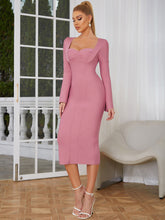 Square Collar Midi Horn Cuffs Bandage Dress